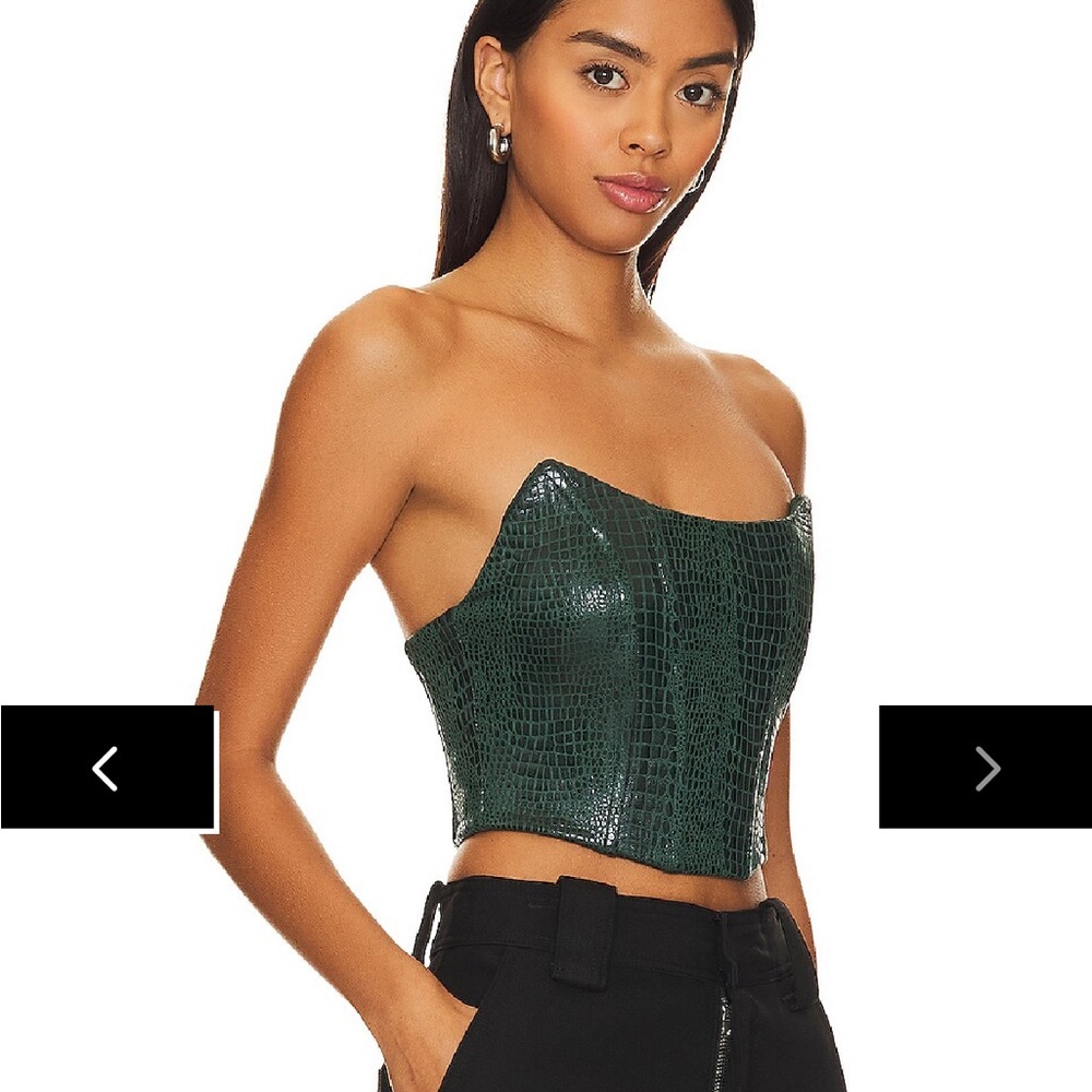 superdown Dark Green Faux Croc Strapless Cropped Corset Camisole